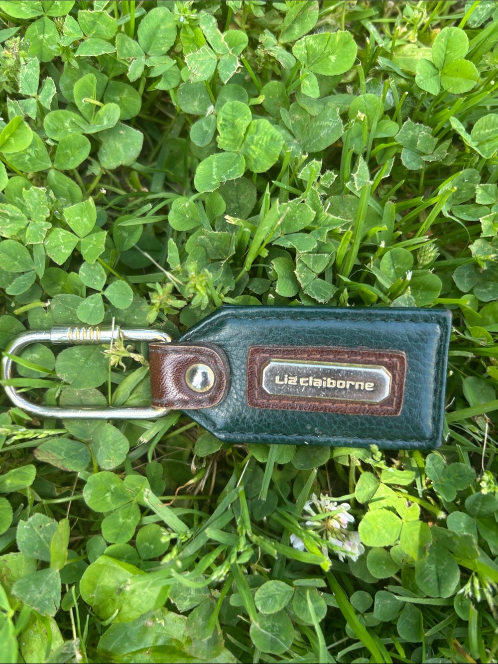Liz Claiborne Dark Green Leather Key Tag with Brown Accent